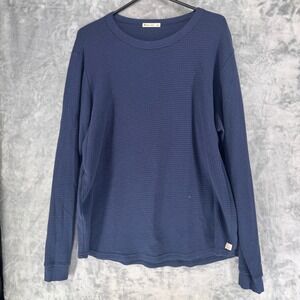 Marine Layer Mens Navy Blue Waffle Knit Long Sleeve thermal Crewneck Shirt L XL